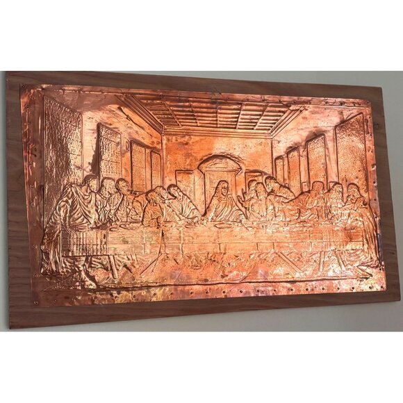 Vintingue Last Supper Hand Hammered Picture on Wood 22 X 13" Religious Jesus Fai - Picture 1 of 13